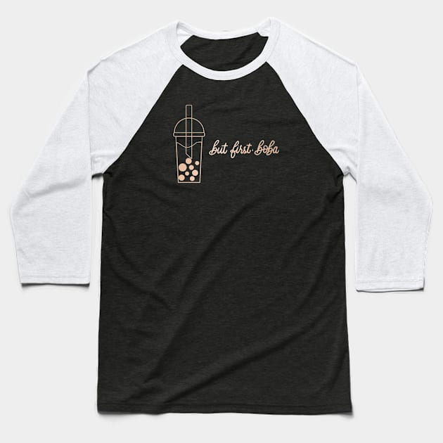 But First, Boba in Rose Gold - Black Baseball T-Shirt by Kelly Gigi